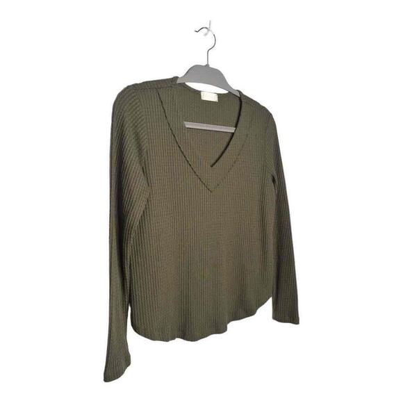 Altar'd State Womens Green Long Sleeve V-Neck Waffle Knit Ribbed‎ Sweater Size M - Picture 3 of 7